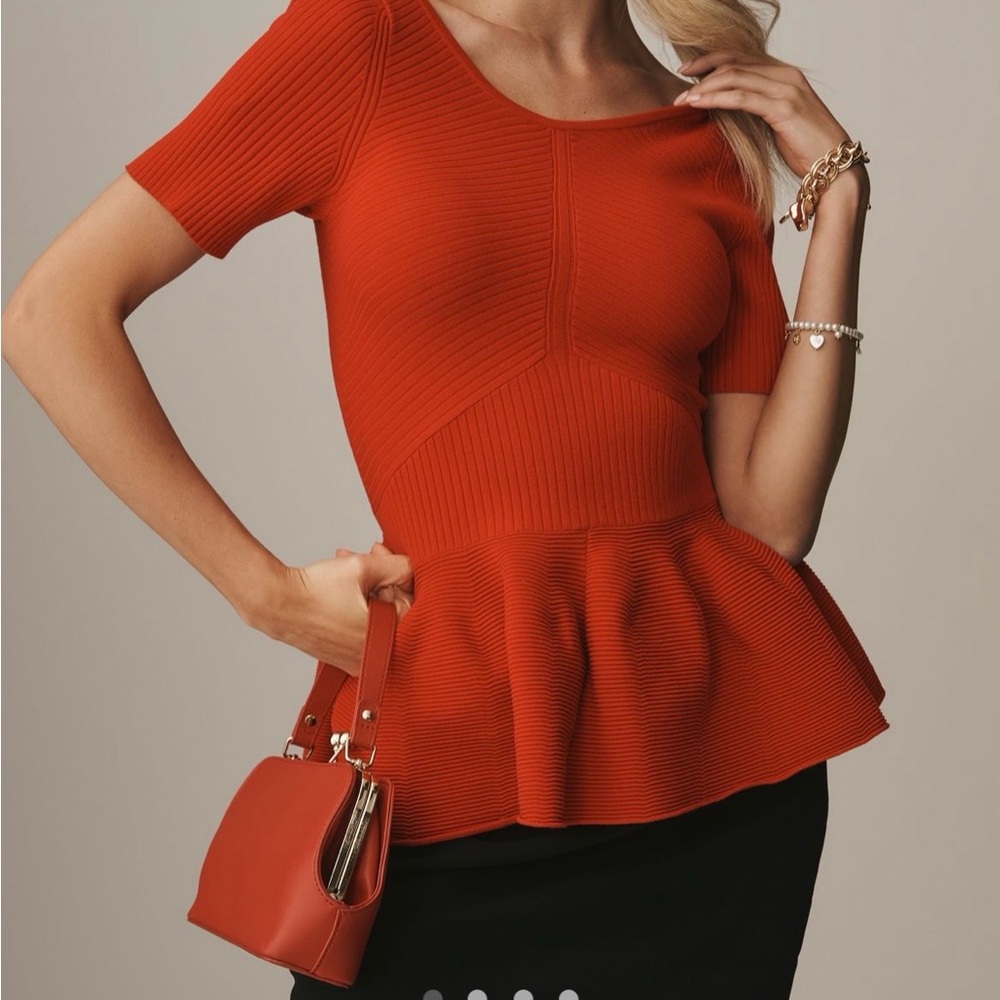 Anthropologie Burnt Orange Ribbed Peplum Top